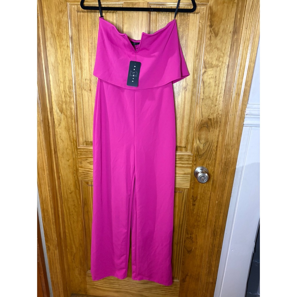 21 Saints Pink Strapless Ruffle Jumpsuit Small NWT Magenta Wide Leg Evening Wear